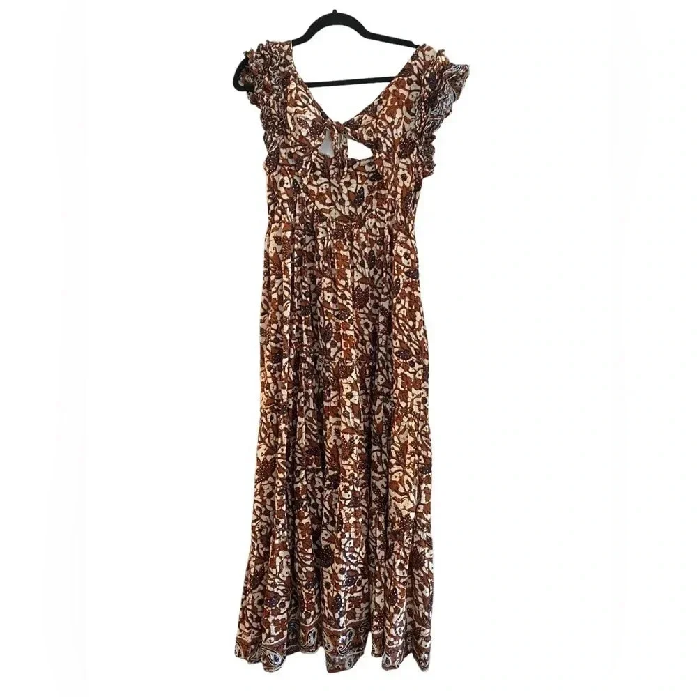 Love the Label Anthropologie Mirabelle Ruffled Maxi Dress Brown Size Medium
